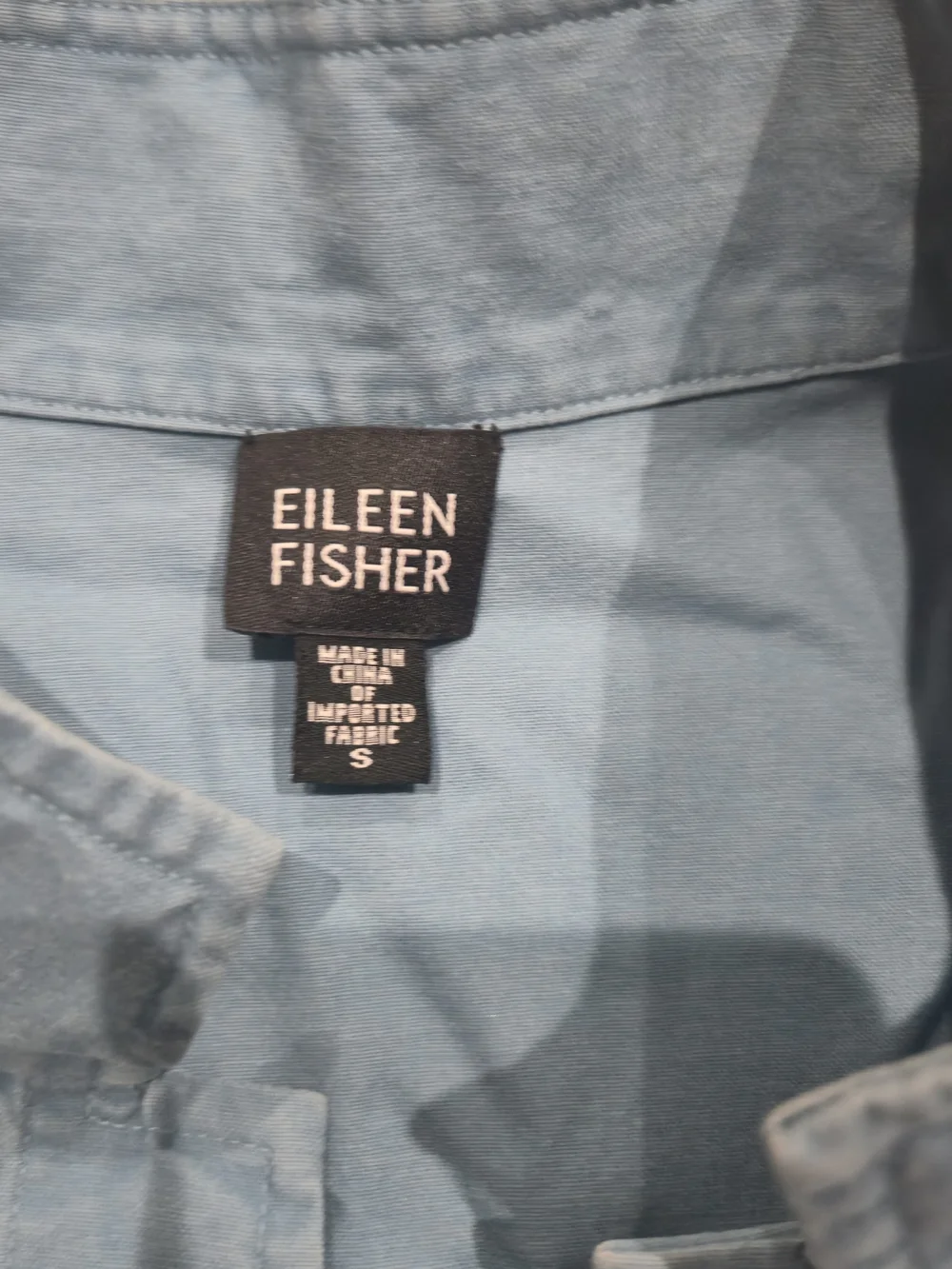 Eileen Fisher 100% Cotton Light Blue Teal Jacket Stand Collar Button Front S